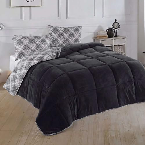 NORDIC SCHILLER Welsoft Doppelseitiges Bettdecke, 215x235 Anthrazit, 35% Baumwolle, Mikrofaser Ganzjahresdecke, Atmungsaktive Schlafdecke für Allergiker, Weiche Zudecke, Waschmaschinefest