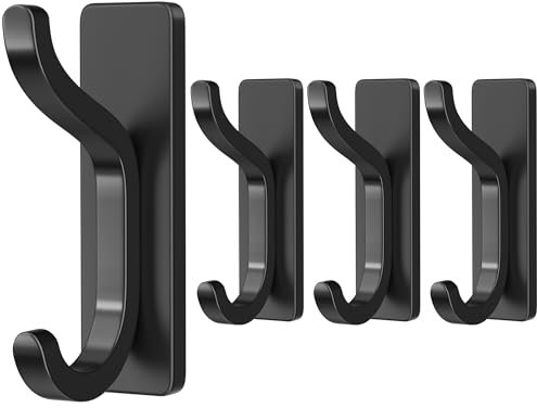 pickpiff Crochets Adhésifs Muraux - Support Mural Résistant 6 kg, Patère Métal Étanche Antirouille, Porte-Manteau Sans Percage, Pour Serviette, Cuisine, Salle de Bain, Porte, Noir, 4 Pièces