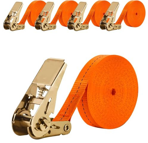 JOZMMZEOOA 4 Piezas Cinchas de Amarre, 8M X 2.5CM Tensor de Carraca Eslingas de Amarre Ajustable Longitud Correas Tensoras de Presión Cinchas de Amarre Correas con trinquete,Capacidad de Carga 1000kg