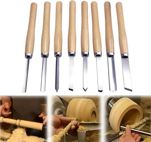 OJTOJT Kit Sgorbie Per Legno, 8 Pezzi Sgorbie Per Tornio Legno, Kit Scalpelli Per Intaglio Legno, Per La Lavorazione Del Legno Fai Da Te Per Principianti E Scultori
