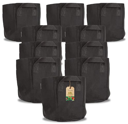 Sac de Plantation 18L – Lot de 10 Sacs de Culture en Tissu Respirant avec Poignées – Pots de Jardinage Réutilisables pour Légumes, Herbes et Fleurs – Idéal pour Balcon, Terrasse et Jardin