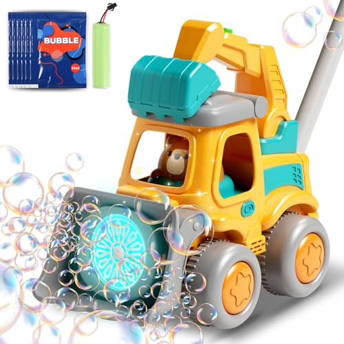 CreatiMachi Bubble Machine for Kids,Bubble Lawn Mower for Toddlers 1-3,Birthday Gifts for Boys,Girls,Lawn Games,Garden,Outdoor Summer Play,Rechargeable Push/Handle Toys,Bubbles Mower with 6x Solution