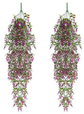 MIPIACE 2 Pcs Pianta Artificiale Sospesa 70CM Pianta Finta Cadente Piante Pendenti Artificiali Fiori Artificiali Cadenti da Interno per Casa Giardino Balcone Ufficio (Loto)