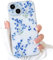 NITITOP Compatible with iPhone 15 Case Cute Clear Flower Floral Branch Design for Women Girls Artistic Transparent Soft TPU Shockproof Protective Phone Cover - Blue