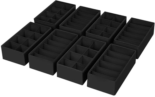 DIMJ Unterwäsche Kleiderschrank Organizer - 8 Stück Socken Ordnungssystem | 30 x 15 x 9 cm, Pax Organizer, Aufbewahrungsbox Stoff, Für Kleidung Baby, Kinderkleidung, Socken, Hosen, Kommode, Schwarz
