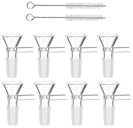 10PCS 14mm Glass Bowl - Heat-Resistant Borosilicate Glass Funnel - Reusable Water Pipe Accessory - Mini Male Bowl Adapter (8 Bowls + 2 Cleaning Brushes)