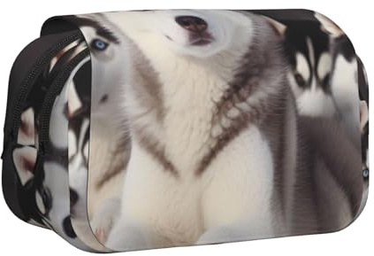 YKLJG Federmäppchen mit schönem Husky-Aufdruck, Flip-Top, Stift-Organizer mit 2 Reißverschlussfächern, große Kapazität, Make-up-Taschen für Schule, Reisen und Büro, Schöne Husky., Einheitsgröße