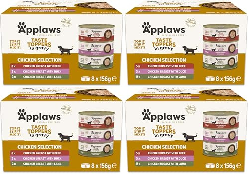 Applaws 100% Natural Wet Dog Food Tin, Grain Free Chicken and Meat Selection in Gravy 8 x 156g Tins (Pack of 4)