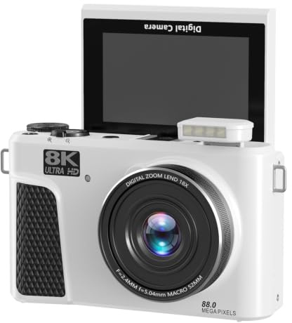 Dpofirs 8K Digitalkamera, 88MP 18x Zoom WiFi Vlog -Kamera mit 3 -Zoll -Flip -Bildschirm, Autofokus -Video -Camcorder mit Mehreren Filtern Fülllicht für die Fotografie Füllen (White)