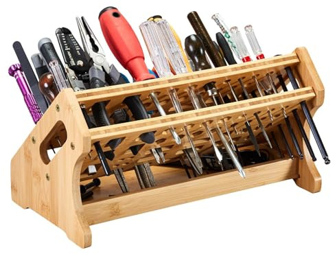 ZHUMCCY Organisateur De Tournevis | Support De Rangement En Bois À 53 Trous Avec Plateau - Organisateur De Petits Outils - Pour Hobby Artisanat Réparation Bureau Étagère Panneau Perforé Garage