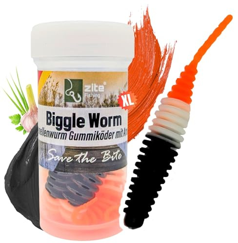 Zite Fishing Biggle Worm Gummiköder 6,5cm | 8 Stück Lamellen-Gummiwurm für | Ultra Light Forellen Angeln | Made in Germany | 100% Phthalatfrei