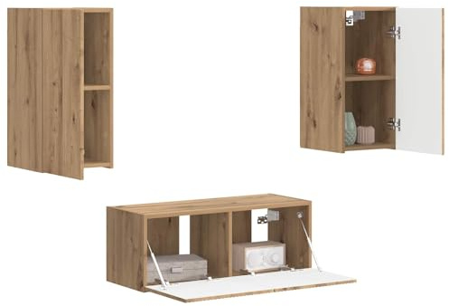 Vorpalize TV-Schrankset Wandmontiert 2-teilig, Artisan-Eiche Holzwerkstoff Lowboard, Moderner Fernsehschrank mit Stauraum für Wohnzimmer, Medien & Deko