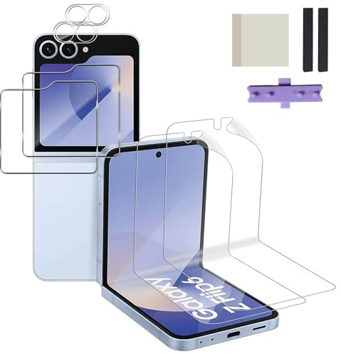 Wonsoso for Samsung Galaxy Z Flip6 /Z Flip 6 Screen Protector, 2+2+2pcs Flexible Soft TPU Film & Tempered Glass Armored Film & Camera Lens Protector, Bubble-free [Fingerprint Support] Film