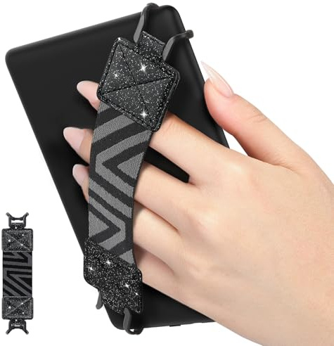MoKo Security Hand-Strap for 6-8 Kindle eReaders Fire Tablets,Shiny Black | eReader accessories for 6-8 Kindle/Kobo/Sony Tablets, Patterned High-Elasticity Hand Strap ,Lightweight Finger Grip Holder
