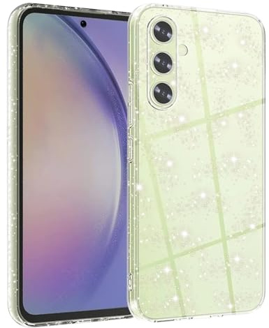 Techsuit für Samsung Galaxy A54 Hülle mit Glitzer Design, Transparent, Erhöhte Kanten, Lanyard Öffnung, Ultra Dünn, Kratzfest, SparkleSkin Series, Klar
