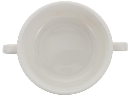 SKISUNO Stewing Pot with Handle, Double-Handle Soup Cup, White Ceramics, Lightweight, Easy to Carry, for Yogurt and Cakes, Restaurant and Kitchen, Families