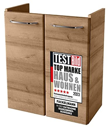 Fackelmann Mini-Waschtischunterschrank Milano/Badschrank mit Soft-Close-System/Maße (B x H x T): ca. 52 x 61 x 27,5 cm/Schrank fürs Bad mit 2 Türen/Korpus: Braun hell/Front: Braun hell