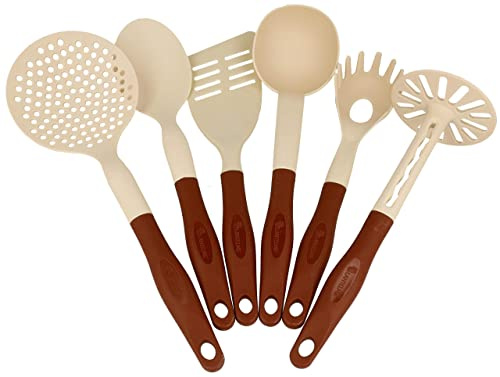 Lantelme Küchenutensilien Set 6 teilig aus Hitzebeständigem Kunststoff | Robuste Küchenhelfer Spülmaschinengeeignet Farbe Beige Braun | Kochbesteck Kochgeschirr Kochutensilien Kochset (Beige)