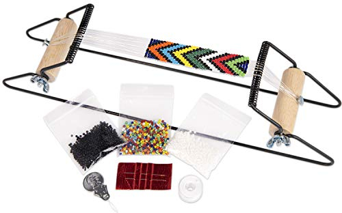 The Beadsmith Kit de métier à tisser à perles en métal, comprend un métier à tisser (31,8 x 6,3 x 7,6 cm), du fil, des aiguilles et des perles de verre de 18 g pour bracelets, colliers, ceintures, etc