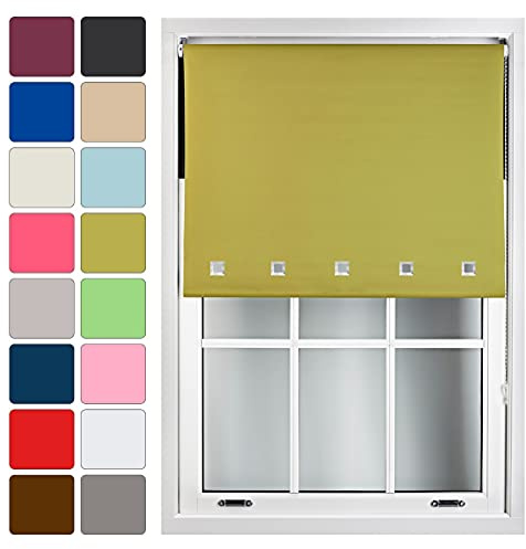 FURNISHED Blackout Blinds Roller Shade Window Blind with Chrome Square Eyelets Customized Width Made to Measure, Green, 90cm x 165cm