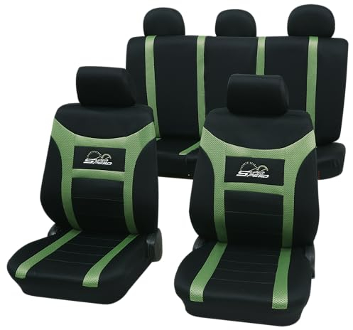 PETEX Auto Sitzbezüge Universal Komplett Set 11-teilig - Super-Speed grün, Eco Class mit SAB 1 Vario