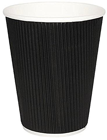 Fiesta Recyclable Ripple Wall Coffee Cups 340ml 12oz, Black, Pack of 500 | Ripple wall insulation keeps drinks hot and hands cool during busy service, protecting food quality on the go.