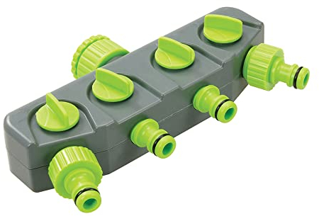 Silverline 167269 4-Wege-Verteiler für Wasserhahnanschluss 3/4 Zoll u. 1/2 Zoll