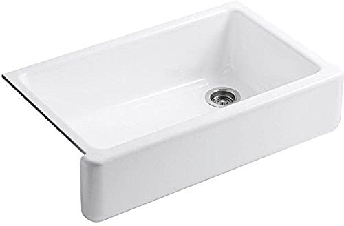 KOHLER 6489-0 Whitehaven - Fregadero de granja de un solo tazón de montaje inferior de 35 3/4 pulgadas, frontal alto autorrecortable, blanco, 36 pulgadas
