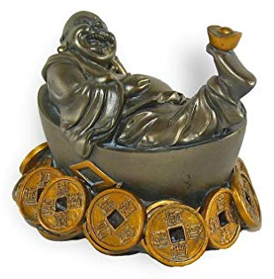 Lachineuse - Statuette lachender Buddha Fortune – Statue Buddha liegend 11 cm Farbe Gold & Bronze – Dekoration Feng Shui – chinesisches Zen-Dekoobjekt für den Innenbereich, Geschenkidee China Asien