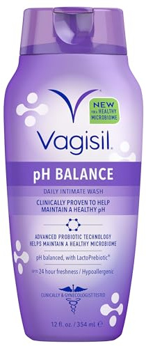 Vagisil pH Balance Daily Intimate Vaginal Wash, 12 Ounce | pH balanced feminine wash with LactoPrebiotic for healthy microbiome. Gynecologist tested, hypoallergenic, with aloe.