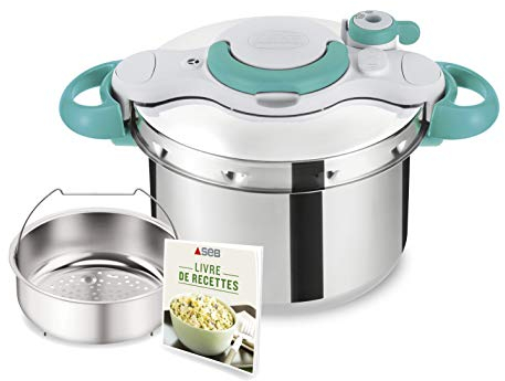 Seb Cocotte-minute 7,5 L + livre 100 recettes, Induction, Autocuiseur inox, Fabriqué en France, Clipsominut' Easy P4620816