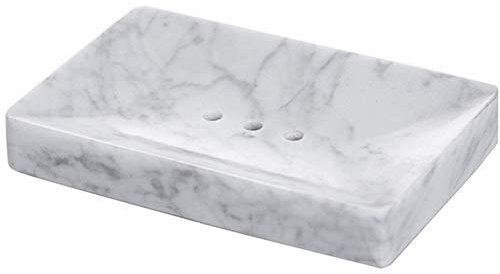 StonePlus Natural Smooth Real Marble Soap Dish/Facial Sponge Holder/Bathroom Makeup Sponge Tray with Draining Hole (White Carrara)