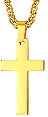 Suplight Stainless Steel Religious Cross Pendant Necklace for Men Women Christian Faith Jewellery Gold Plated Cross Chain