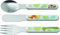 HABA 305136 - Besteck Dinos, Kinderbesteck aus Edelstahl mit ABS-Griffen, 3-teiliges Set aus Gabel, Messer und Löffel, für die Spülmaschine