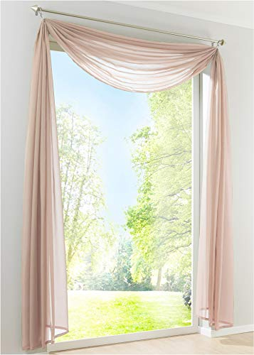 Yaland Voile Transparenter Freihandbogen einfarbig Uni Querbehang Wohnzimmer Gardinenschals (BxH 140x400, Sand) 1 Stück