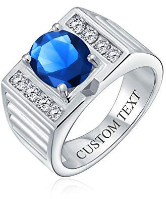 Bling Jewelry Personalisieren Sie Den Herren Ring Mit Blauem Saphir Solitär 3CT Oval Brillantschliff CZ Statement Ehering Silber Plattiert Mit Mattem Bürstenfinish Individuell Graviert