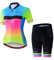 Damen-Fahrradtrikot-Set, kurzärmelig + 5D-gepolsterte Fahrradhose, schnelltrocknend, reflektierend, 3 Taschen, S-3XL, Jp2018, L