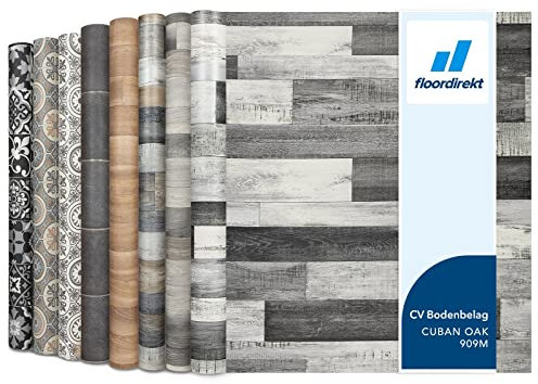 Floordirekt | Rouleaux, Dalles et lames PVC | 100 x 400 cm | Épaisseur de 2,7 mm | Revetement Idéal pour les passages intensifs cuisine, le salon, le couloir et la chambre | Cuban Oak 909m