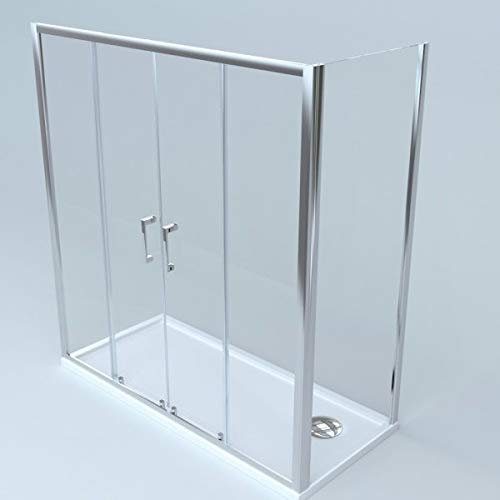 Box doccia a 2 lati porta scorrevole apertura centrale con lato fisso cabina profilo cromato cristallo trasparente 6 mm altezza 195 (80 x 180)