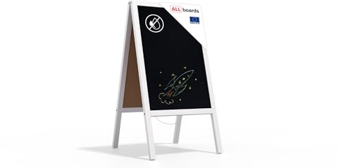 ALLboards Chevalet Stop Trottoir avec Cadre en Bois Laqué Blanc 118x61cm, Chevalet Ardoise