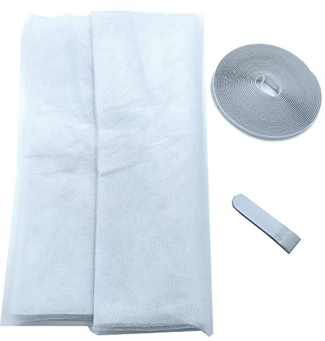 Kombi Zanzariera Porta Finestra 150 x 250 cm Adesivo Rete Tacca e Stacca Universale Taglio, Kit Zanzariera per Porta Finestra Zanzare insetti Bianco