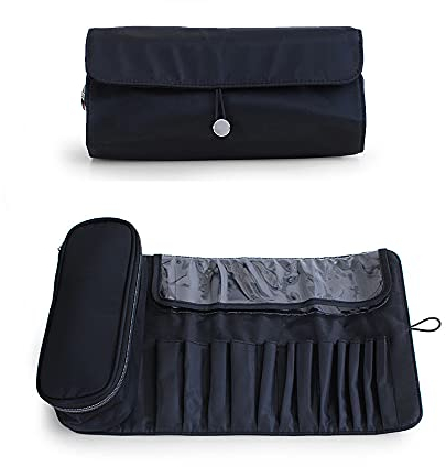 Custodia per pennelli da trucco, cosmetici portatili per truccatori con spazzola 12 tasche Borsa porta pennelli arrotolabile per donna (Nero)