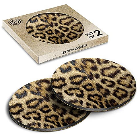 2 x Eco Boxed Cork Coasters - Wild Animal Print Leopard Cat Fur Drink Cup Mug Glass Table Mat #46431