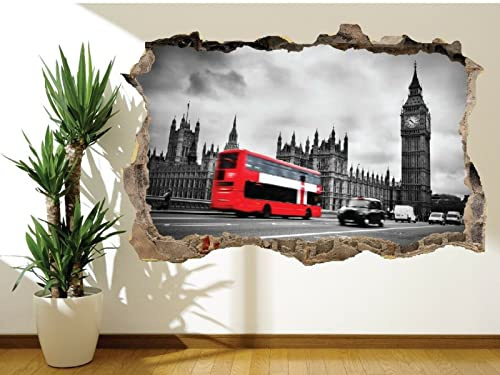 Schwarz-weißes London mit rotem Bus Wandtattoo Wandbild London