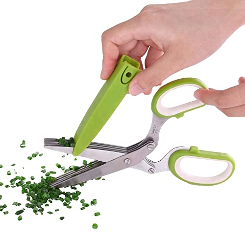 UK Seller | 5 Blade HERB Scissors | Stainless Steel HERB Shears | Comfort Grip & Cleaning Comb Cover Included
