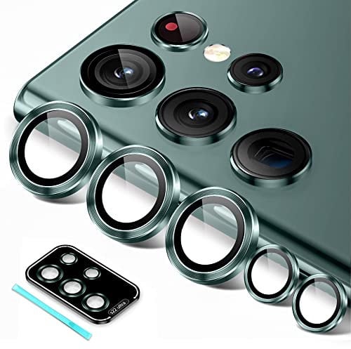 Fewdew Camera Lens Protector for Samsung Galaxy S22 Ultra 5G, 9H Tempered Glass [Anti Scratch] [HD Clarity] Metal Ring Camera Cover Screen Protector with Installation Tray & Removal tool(Green)