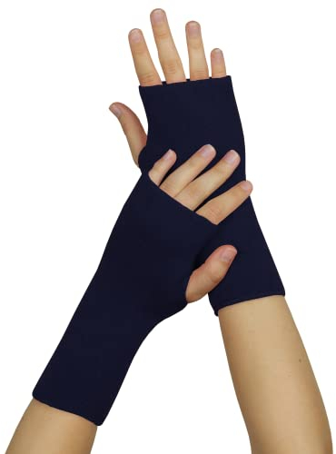 banora Armstulpen/Pulswärmer mit Daumenloch für Damen und Herren in der Naturqualität mit Schurwolle und Seide (Gr. 3, Farbe: marine)