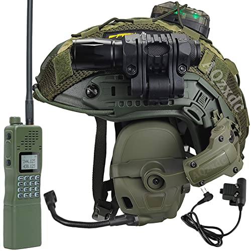 AQ zxdc Casque Tactique Fast Pare-Balles, avec Casques Antibruit & Couvre Casque & Lampe de Poche & Lumière Stroboscopique, pour La Confrontation Militaire Tir Riot Rescue,Od e