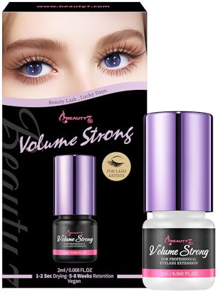 Beauty7 2ml Noir Professionnel Colle pour Extension de Cils Volume Strong - Sechage Rapide 1 Sec, Semi Permanent, Adhesif Forte pour Greffage