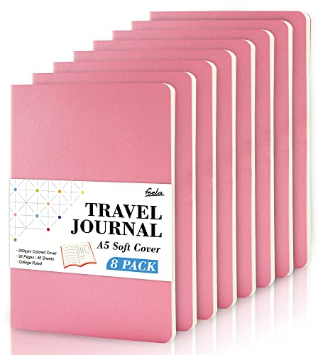 feela Notizbuch A5 Softcover, 8 Stück Notizbuch liniert, Notizheft mit 92 Seiten, 14x21cm, Notizblock Set gut für Büro und Schule zum Zeichen, Schreiben, für Student und College, Din A5, rosa